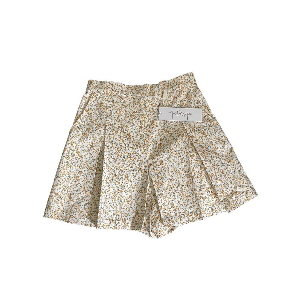 PETERSYN Womens Amalfi All Cotton Pleated Shorts Saffron Floral Pockets XS New
